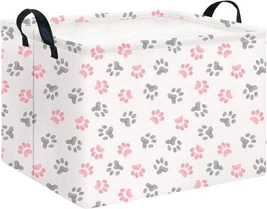 CLOCOR Rectangular Storage Basket Empty,Gift Basket,Waterproof Storage Bin with Handles,Room Decor(Pink Paw)