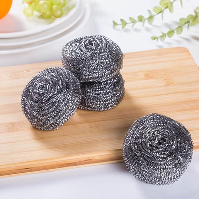DKKO Stainless Steel Scourers Cleaning Ball Metal Scouring Pads for Kitchens Bathroom Steel Scrubber to Cleaning Dishes Pots Pans Ovens Grills - Pack of 12 Balls,1.05oz Each