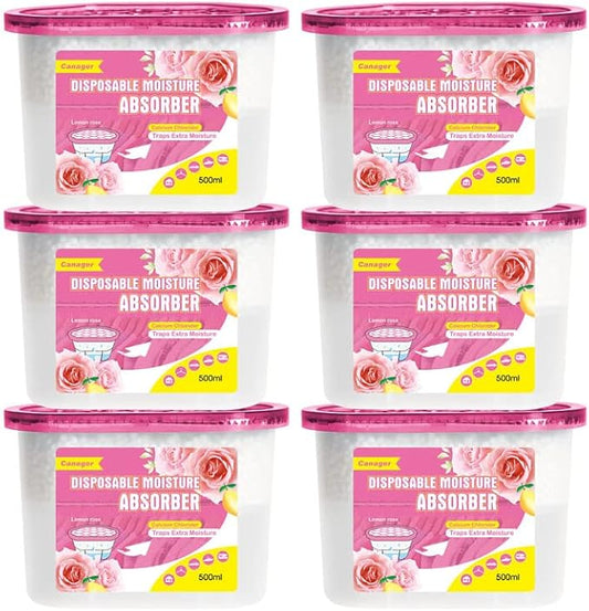 CANAGER Moisture Absorber Box, Lemon Rose-6 packs, Dehumidifier for Closet, Bedroom and Kitchen, Odor Eliminator,Moisture Absorber 12.5 oz.