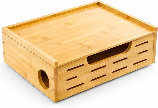 Cable Management Box – Large Extension Cable Organizer Box for Power Strips Floor Outlet Hider Durable Bamboo Cord Hider for Home Office Under Desk & Floor TV Wires Computer Router USB Hub Cables