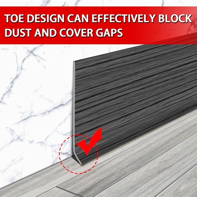 FONUNO Vinyl Wall Base Baseboard Molding Trim 4" Flexible Self Adhesive Rubber Wall Base Moulding Trim Peel and Stick Design, 4 Inch x 100 Feet, Dark Gray Wood