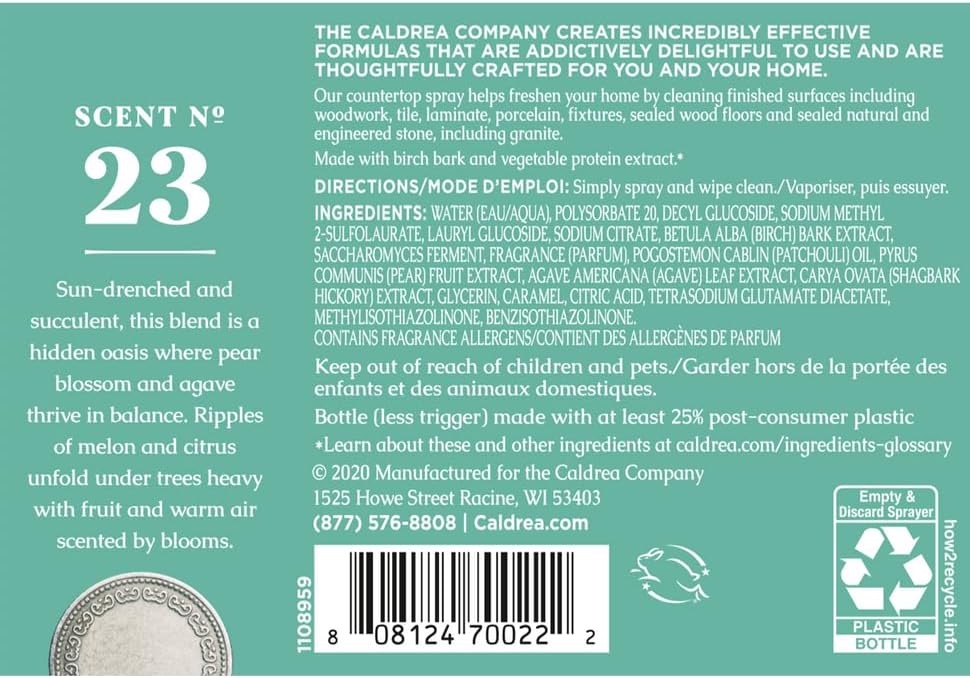 Caldrea Multi-surface Countertop Spray Cleaner, Made with Vegetable Protein Extract, Pear Blossom Agave, 16 oz, 3 Pack