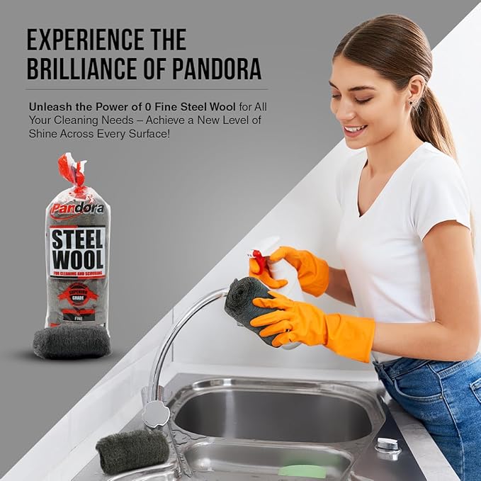 Pandora Steel Wool #0 - Fine Grade, 240 Pads for Cleaning and Scouring- Metal Strands - Ideal for Cleaning Porcelain, Tile, Grout, and Shower Doors