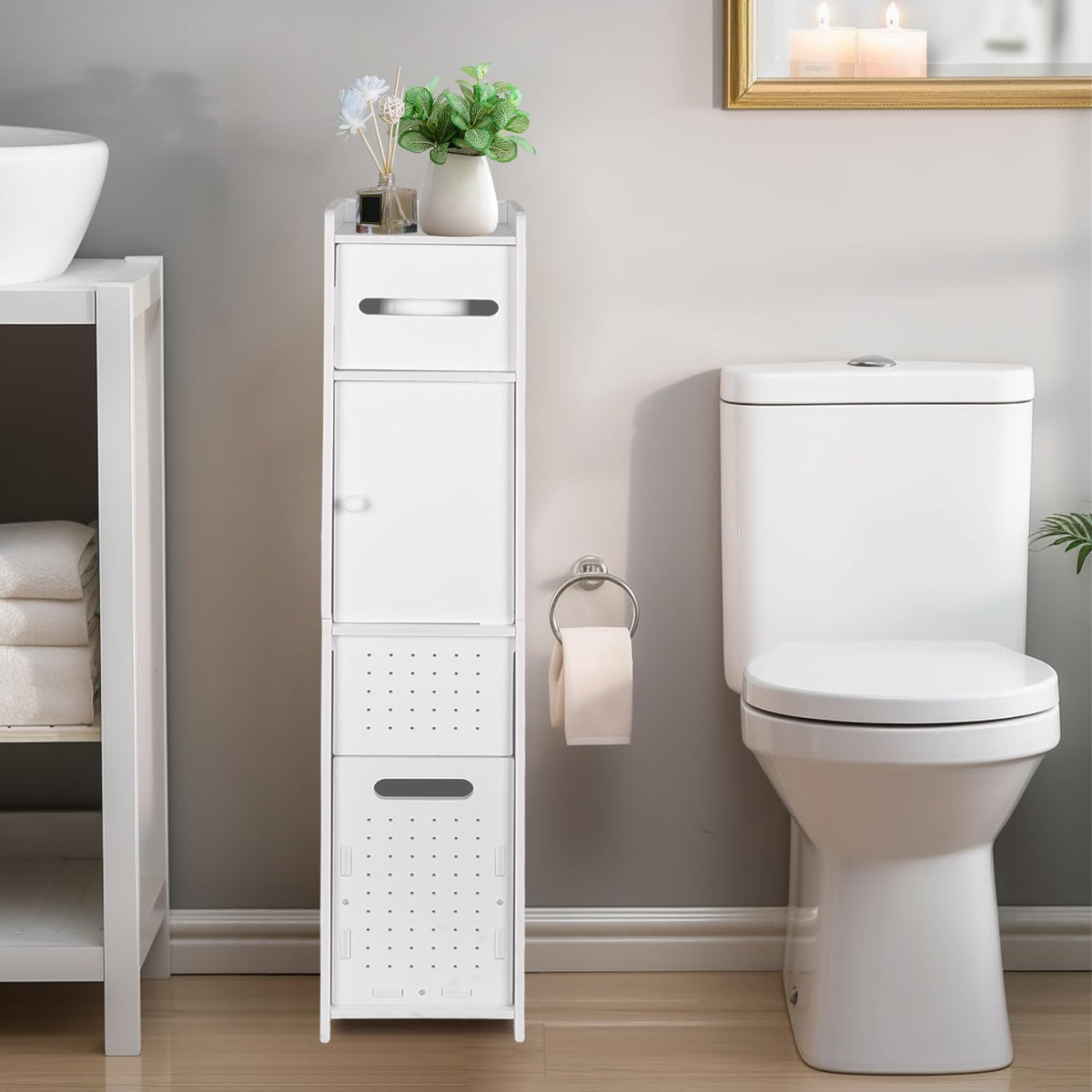 ShellKingdom Toilet Paper Holder Stand with Trash Can - Image 1
