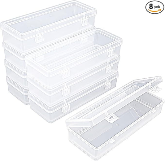 8 Pack Rectangular Clear Plastic Storage Containers Box with Hinged Lid for Beads and Other Small Craft Items (6.89 x 2.56 x 1.38 inch)