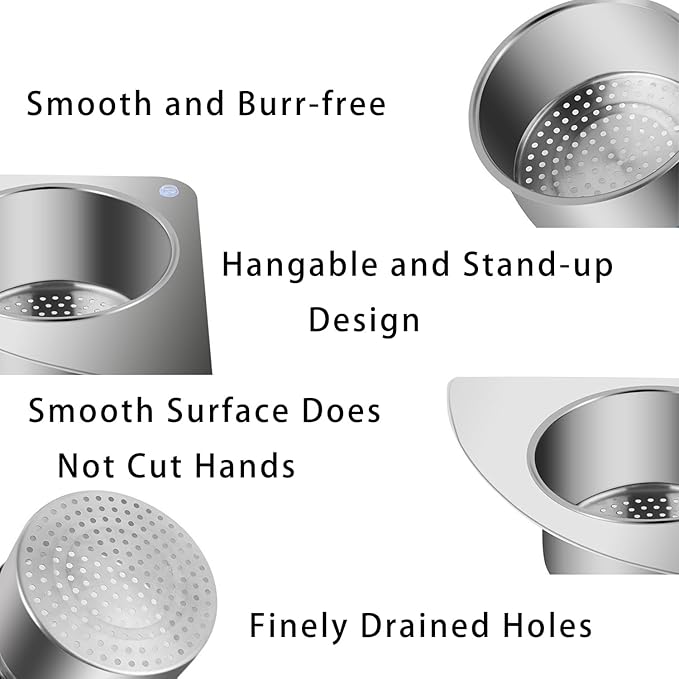 Swan Stainless Steel Sink Strainer Basket with Fast-Draining Side Drain, Includes 2 Double-Sided Scrubbing Sponges for Kitchen, Fruit, Vegetable & Food Waste Disposal (2 Pcs)