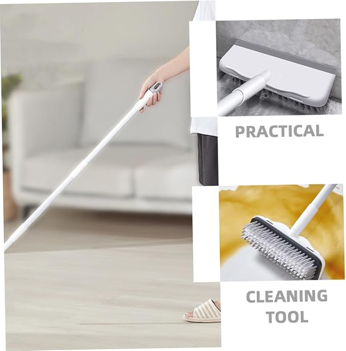 Long Handle Floor Scrub Brush with Squeegee Multi-Functional Bathroom and Tile Cleaning Tool Heavy Duty Hard Bristles for Efficient Scrubbing and Water Removal for Home Use
