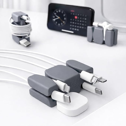 CordBrick Stocking Stuffers for Adults Cord Management Weighted Cord Holder Cable Wrap Phone Stand - Multiuse Gadget Organizer for Nightstand, Desk. Gift for Men, Durable Silicone. 1pk Gray