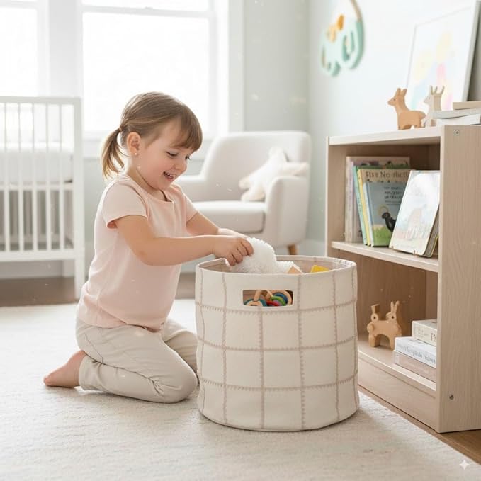 MakeMake Organics Storage Bins for Kids Nursery Bin Organizer (13"x12") Laundry Basket for Closet, Decorative Floor Storage Basket Canvas Fabric Storage Basket (Mesh - Pecan)