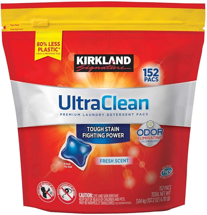 Kirkland Signature Ultra Clean HE Laundry Detergent Pacs with Patented Catch & Release Technology - 152 ount