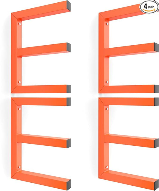 Ultrawall Lumber Storage Rack Wall Mount Wood Storage Racks, Metal Wood Organizer Racks for Shed, Workshop, Garage, Holds Up 220 LBS Per Level (Pack of 4, Orange)