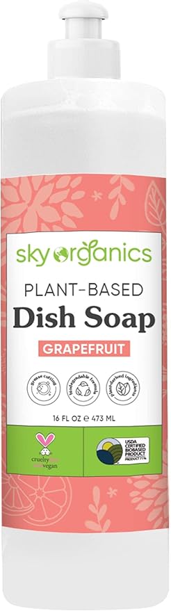 Sky Organics Plant-Based Grapefruit Dish Soap, USDA Bio-Based, Non-Toxic Biodegradable Formula for Household Cleaning, 16 fl. Oz