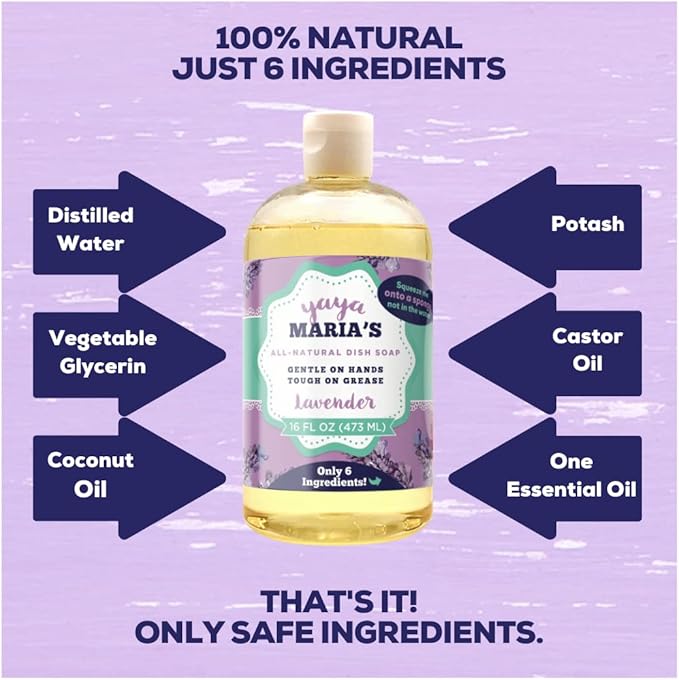 Yaya Maria's Natural Liquid Dish Soap, Only 6 Ingredients, 100% Nontoxic, Compare to Any Other Dish Soap, 3-Pack (Variety Pack)