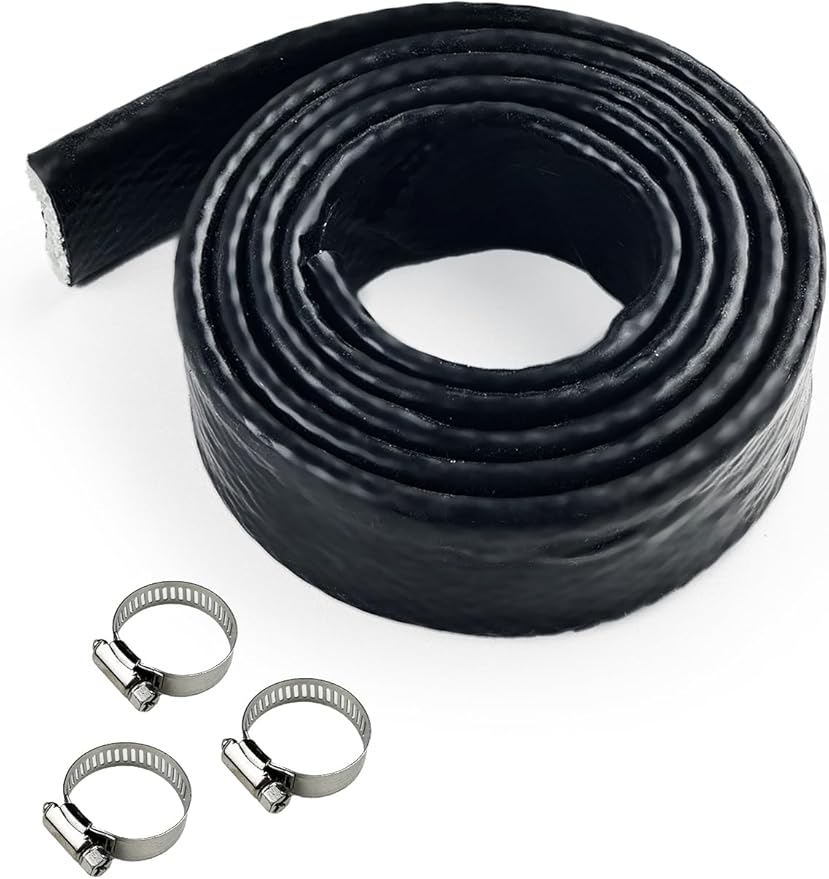 YAMAKATO 1-1/2" ID Heat Shielded Fire Thermo Armor Fire Sleeve Silicone Coated Fiberglass Heat Protection w/ 3 Clamps for Automotive Hose Lines & Electrical Wiring (Black, 5FT