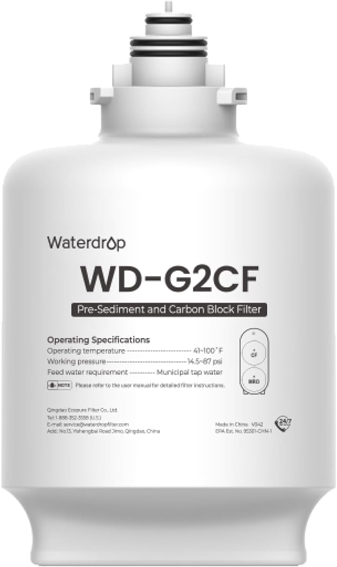 Waterdrop WD-G2CF Filter, Replacement for WD-G2-W, WD-G2-B, WD-G2P600-W Reverse Osmosis System,12-month Lifetime