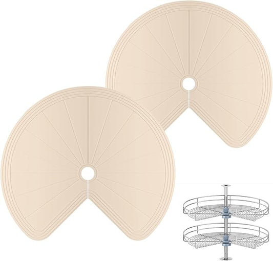 2 PCS Lazy Susan Shelf Liner,Silicone Waterproof Shelf Cabinet Liner,Non Slip Heat Resistant Lazy Susan Liners for Kitchen Cabinet(Khaki,26 Inch)