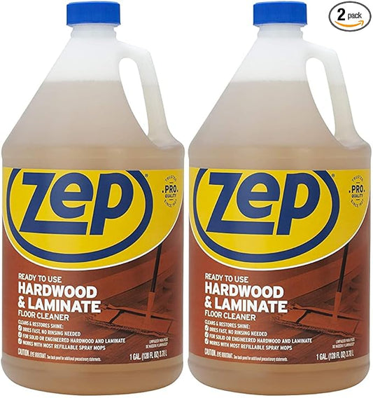 Zep Hardwood and Laminate Floor Cleaner - 1 Gallon (Pack of 2) ECZUHLF1282 - Cleans Spots, Stains, and Scuffs. Restores Shine on Hardwood, Laminate, Cabinet Doors, Crown Molding, and More