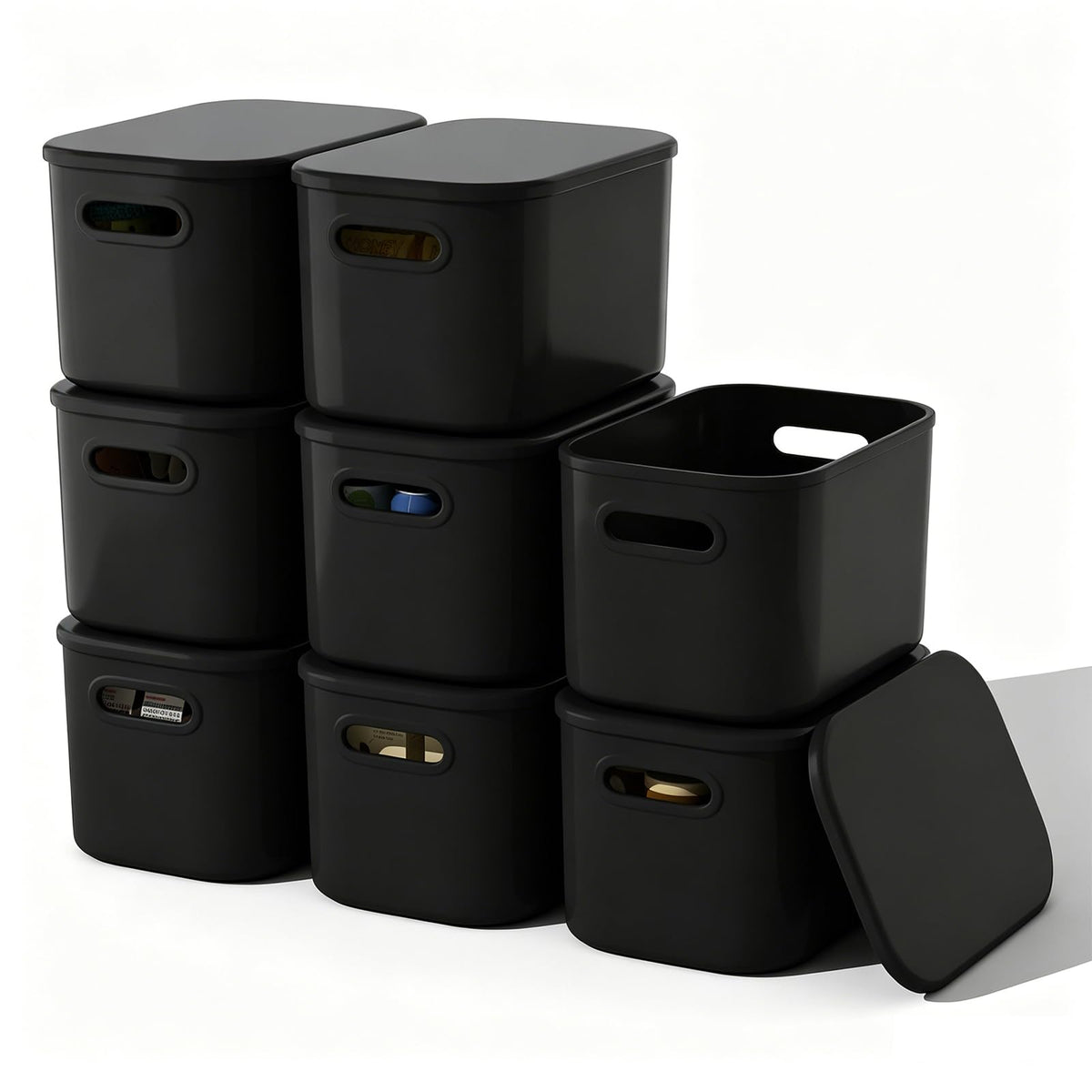 ORGIDOL 8 Pack Black Storage Bins with Lids Stackable Storage - Image 1