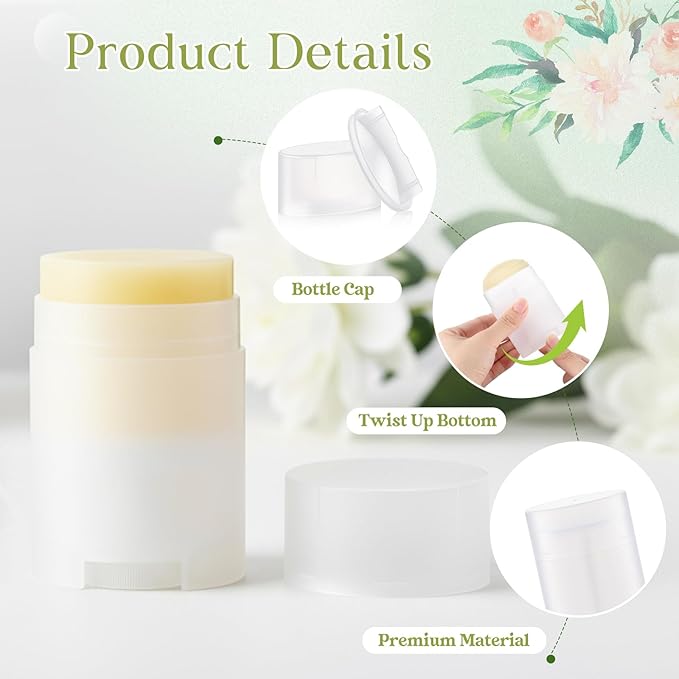 50 Pack Transparent Empty Deodorant Containers, 30ml/1oz, Bottom Filling, Refillable Deodorant Tubes Lipstick Balm Tubes Twisted, Plastic Oval for Homemade DIY Aromatherapy, Balm, Lotion