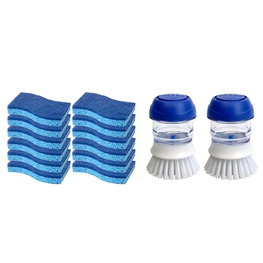 CELOX 12 Pack Sponges for Kitchen, Dual Sided Scrub Heavy Duty and Dish Scrub Brush with Soap Dispense