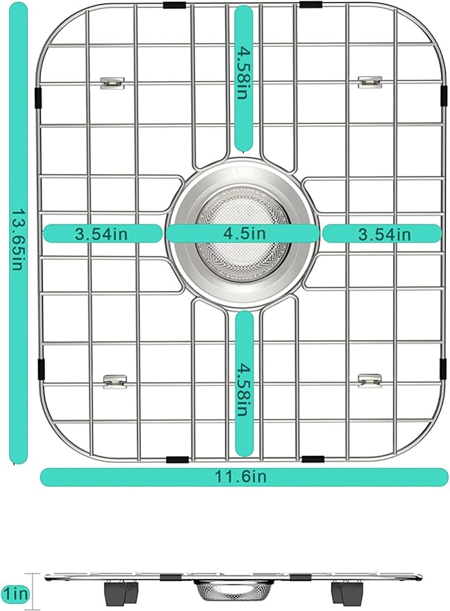 SANNO Kitchen Sink Protectors Gird, Bottom Grid Centered Drain Hole Sink Grid and Stainless Steel Sink Protectors 13.65" L X 11.6" W