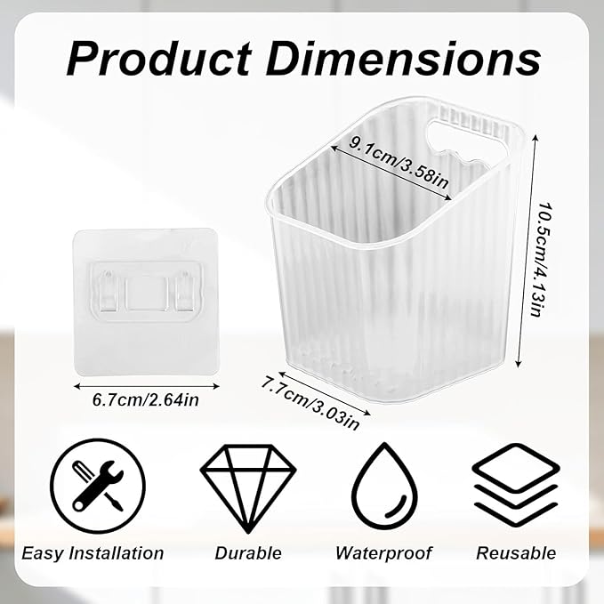 6Pack small Wall Mount Organizer, Adhesive Cabinet Door Storage Bins, Clear Makeup Container, Stackable Organizer Basket for Kitchen, Bathroom, Cabinet, Pantry, Office，Refrigerator Small Items storage