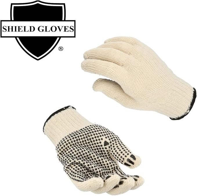 PackagingSuppliesByMail PSBM Cotton Work Gloves with Dotted Grip, Single Sided PVC Dots Provide Maximum Grip