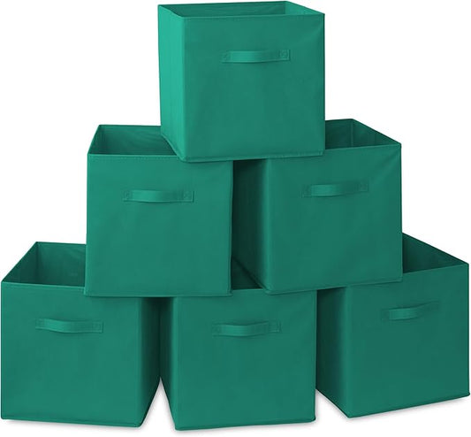 Casafield Set of 6 Collapsible Fabric Cube Storage Bins, Teal - 13" Foldable Cloth Baskets for Shelves, Cubby Organizers & More