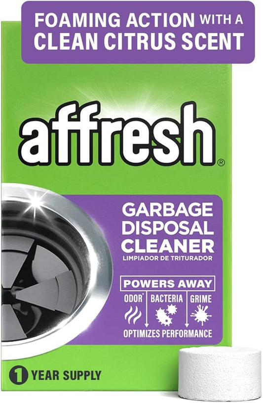 Affresh Garbage Disposal Cleaner, Helps Power Away Odor Causing Bacteria, Debris & Grime in Grind Chamber, Impeller & Drain Pipe, 12 Tablets, 1 Year Supply