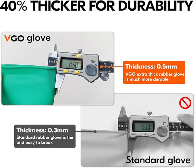 Vgo... 3-Pairs Reusable Household Gloves, Rubber Dishwashing gloves, Extra Thickness, Long Sleeves, Kitchen Cleaning, Working, Painting, Gardening, Pet Care (Size M, Green, HH4601)