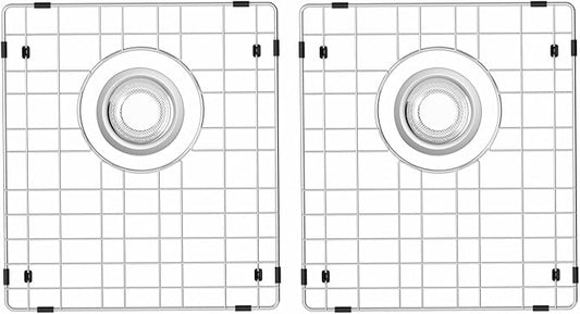 SANNO Sink Protector for Kitchen Sink, Grid Sink Protector Kitchen Sink Rack for Bottom of Sink,Rear Drain for Single Bowl13 L X 15" W, Stainless Steel,2pcs