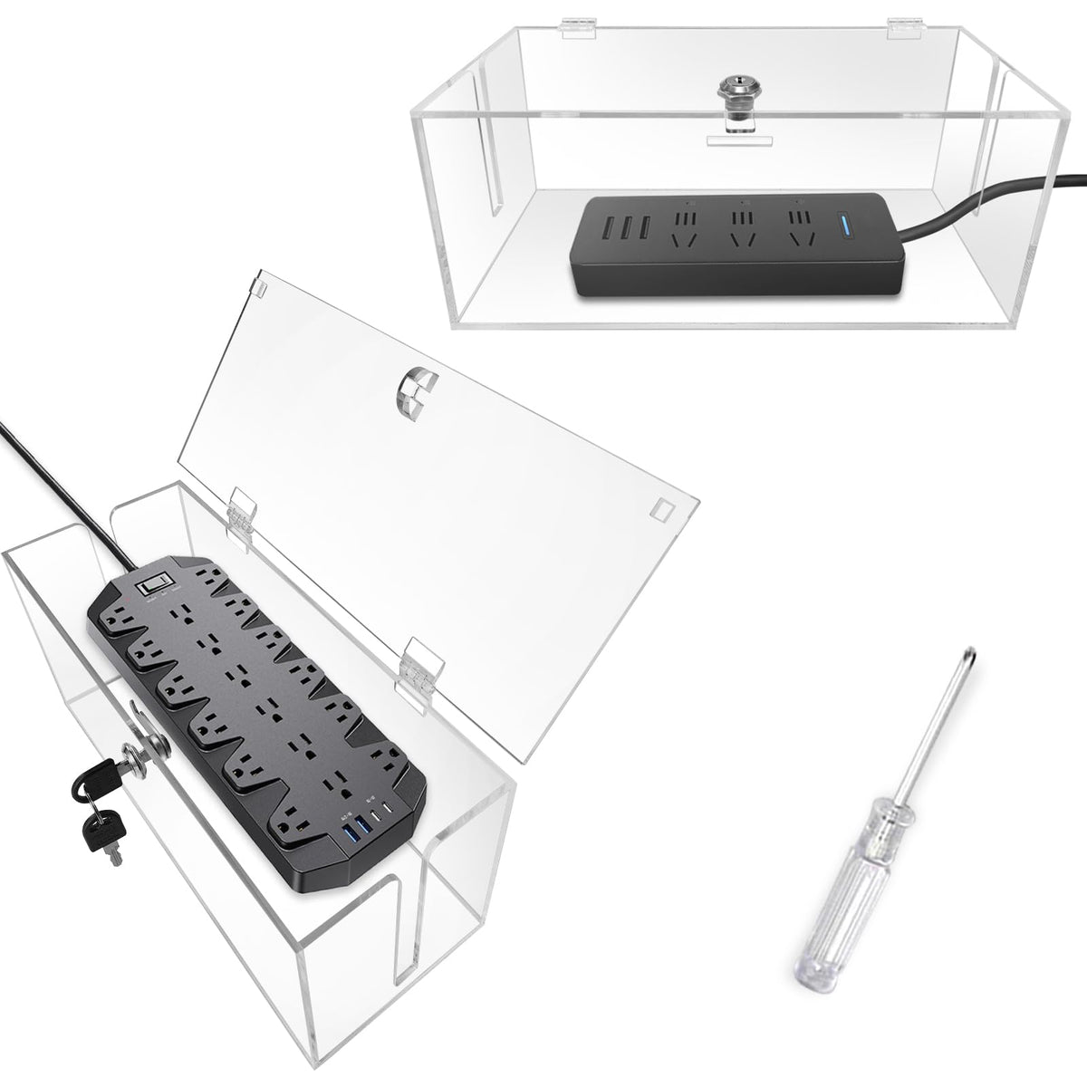 2PC Cable Management Box with Lock,Acrylic - Image 1