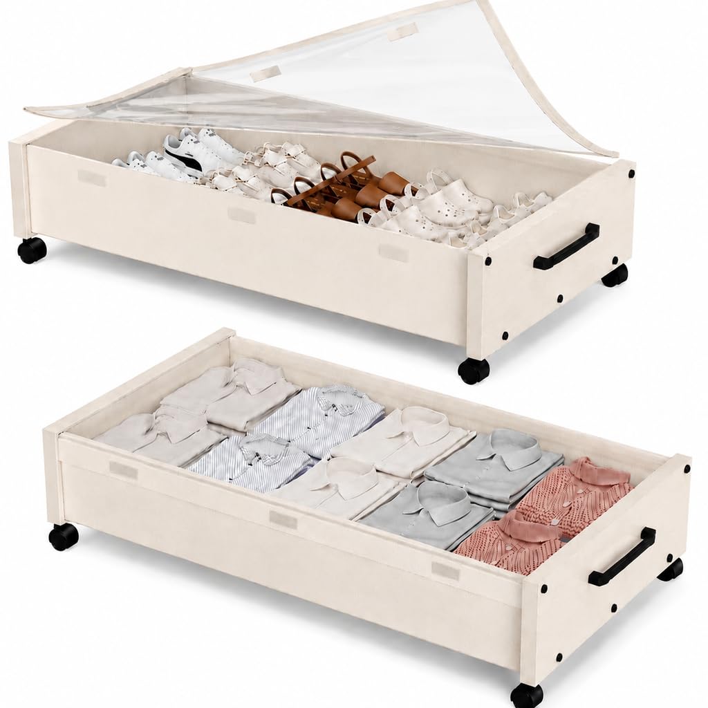 Wooden Under Bed Storage with Wheels, Rolling Under - Image 1