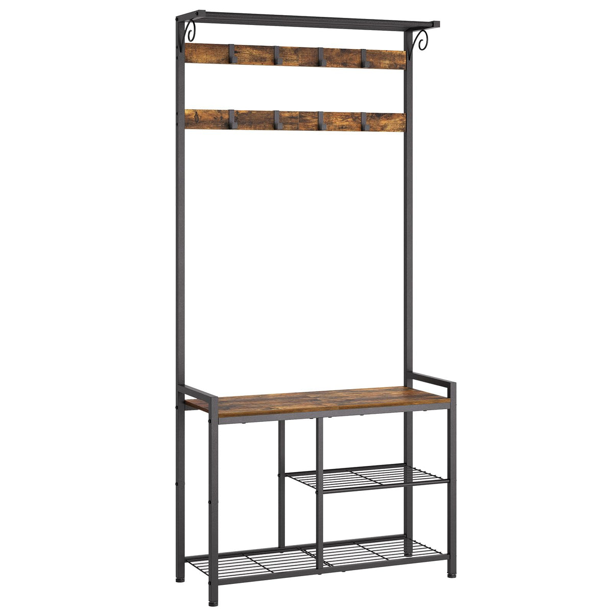 Coat Rack Shoe Bench, 4-in-1 Hall Tree with Storage - Image 1