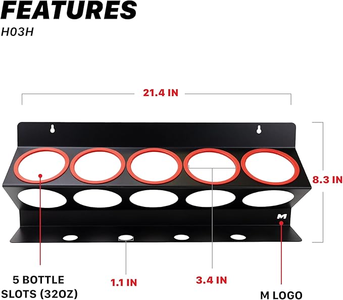 Maxshine Universal Detailing Spray Bottle Holder (2-Pack) – Mobile Detailing & Car Garage Organizer, Holds 5 Bottles (16/32oz) with 4 Small Holes – Lightweight Design, Easy Wall Mounting