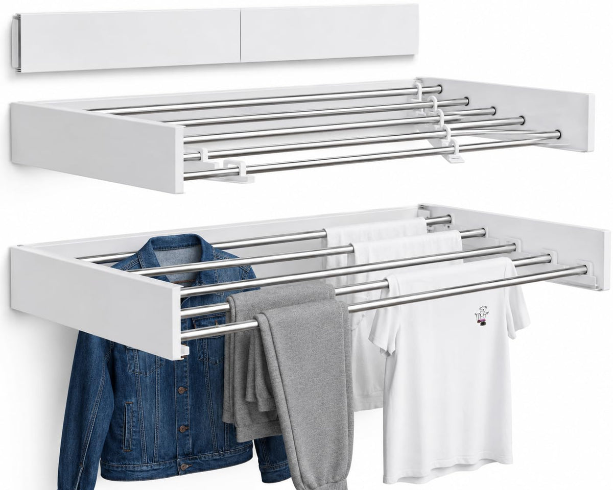 Wall Mounted Clothes Drying Rack, Foldable Retractable - Image 1