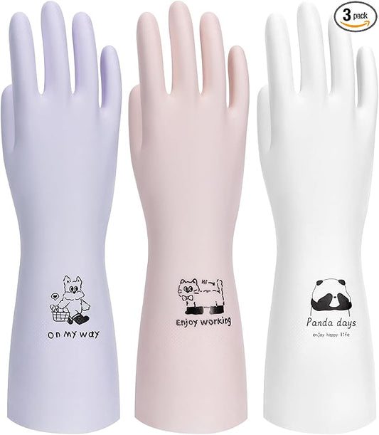 LANON 3 Pairs wahoo Nitrile Cleaning Gloves, Latex free Reusable Dishwashing Gloves for Kitchen, Bathroom, Gardening, Pet Care,Heavy-Duty, Durable, Non-Slip,12 Mil,Colorful Medium