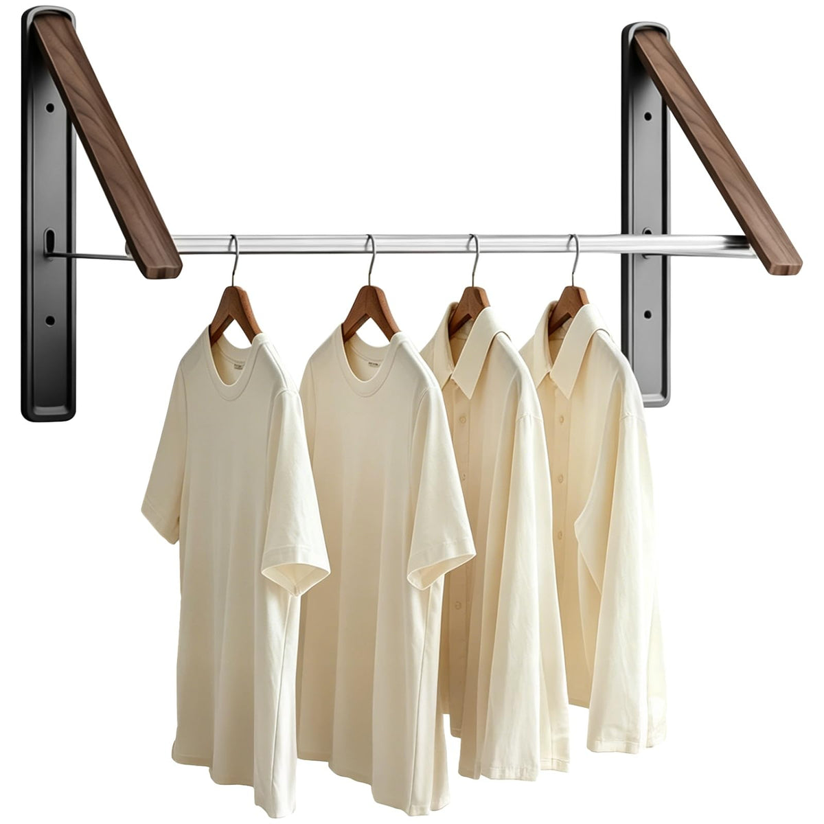 Wall Mounted Retractable Clothes Drying Rack, Walnut - Image 1