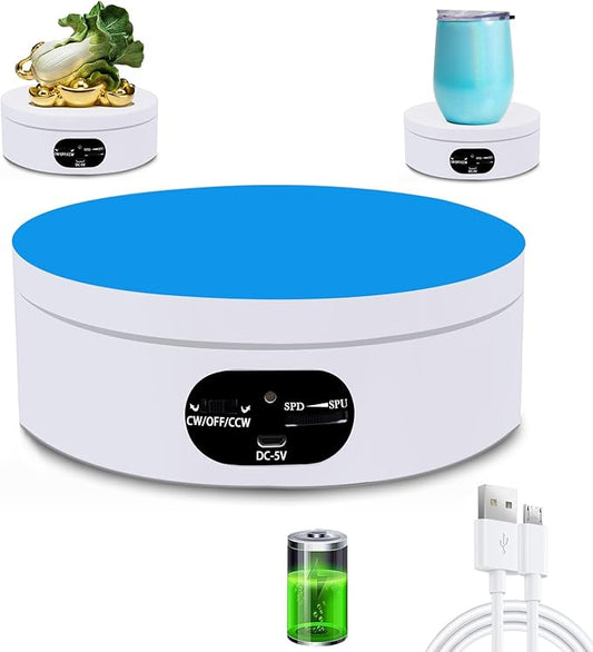 YVV Rotating Display Stand, 360 Degree Motorized Rotating Turntable, Adjustable Speed Rotating Display Stand, Electric Spinner for Photography Products Shows, Turner for Tumblers Display Base, White