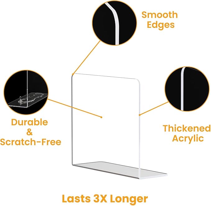 Shelf Dividers for Closet Organization – Acrylic Clear Sturdy Dividers to Keep Clothes, Sweaters & Purses Upright, Free-Standing for Wood Shelves, 10" Tall x 12" Deep, 8 Pack