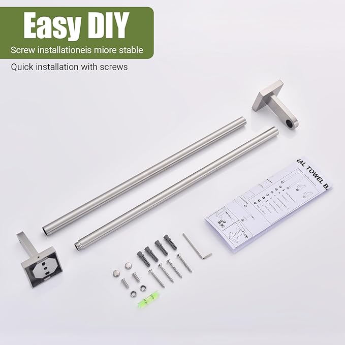 Miyili 30-Inch Bathroom Towel Bar, Durable Brushed SUS 304 Stainless Steel Wall Mounted Bath Towel Holder, Total Length 32-Inch