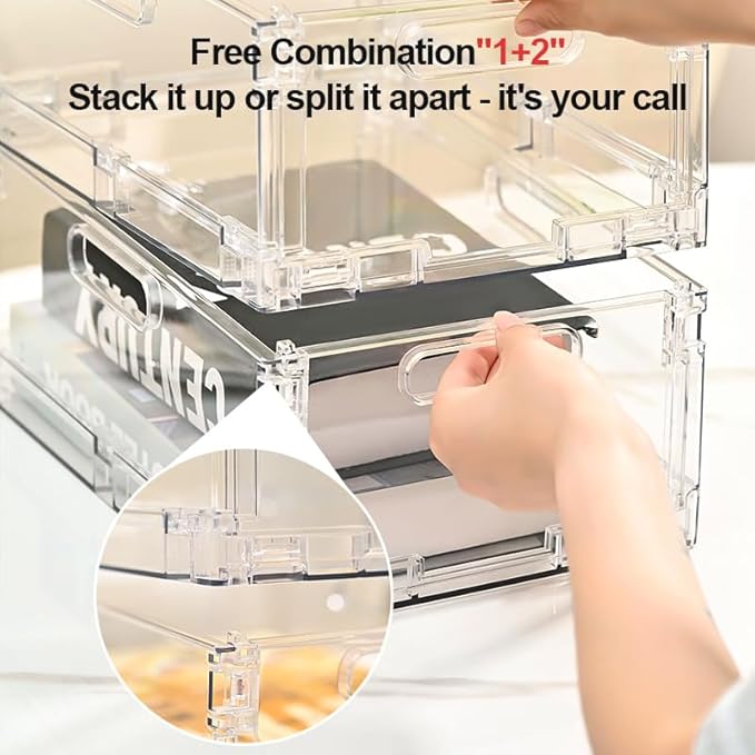 2-Pack Foldable Plastic Baskets, Stackable Storage Baskets with Handles for Organizing and Storage, Foldable Crate for Office, Home, Bedroom, Outdoor (12"x 8.07" x 4.92")