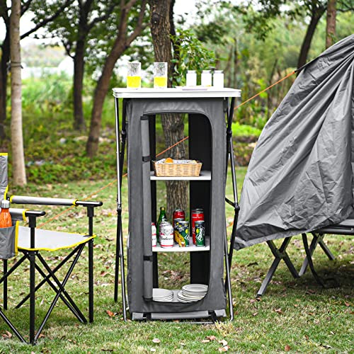 GIANTEX Folding Camping Storage Cabinet with 3 Shelves - Image 3