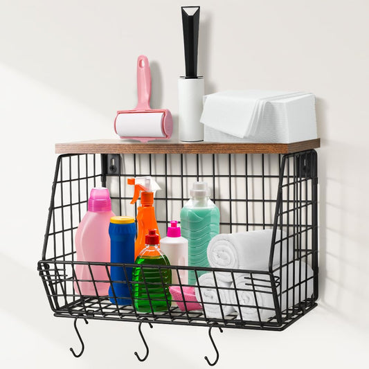 Picowe Laundry Room Shelves Wall Mounted, Metal Basket - Image 1