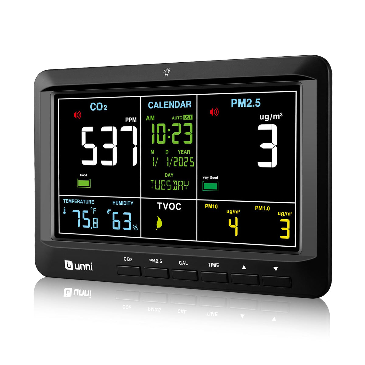 Air Quality Monitor Indoor 7.5" Display + Alerts, CO2 Monitor - Image 1