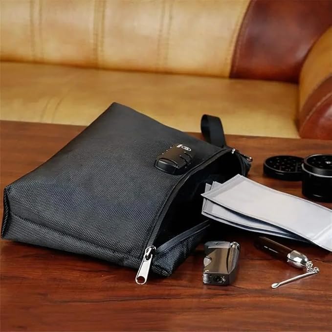Smell Proof Bags, Document Bag with Combination Lock, Carbon Lined Odor Proof Storage Pouch for Travel Stash Storage