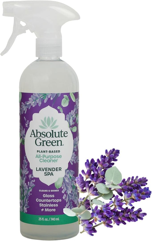Absolute Green All Purpose Cleaner Spray, Non-Toxic, Kitchen, Bathroom, Countertop, Glass, Stainless, Safe around Kids and Pets, Natural Lavender Spa Scent, 25 oz (1 Pack)