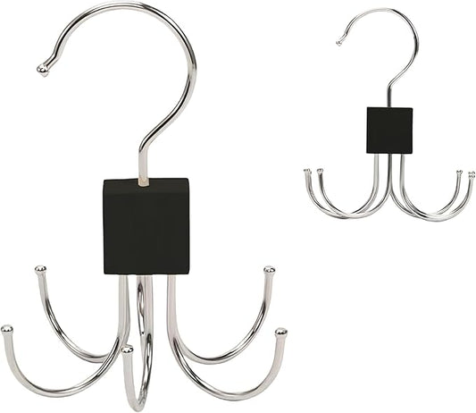 2pcs 360° Rotating 6-Claw Multi-Function Hook Closet Hanging Organizer Hangers for Clothes Hats Scarves Belts, Stainless Steel Rotary Hook Hanger for Kitchen Bathroom Office Home Storage Rack (Black)