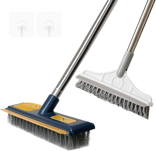 2 Pcs Grout Brush with Long Handle - Upgrade, 120°Rotation Tile Grout Cleaning Tool, V-Shape Shower Scrubber Cleaner Stiff Bristle for Cleaning Bathroom Wall, Baseboards, Tile Floors