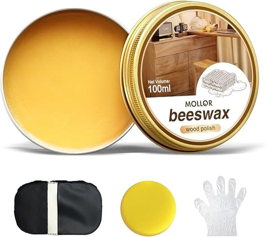 Non-Toxic Wood Wax for Furniture - 100% Natural Chalk Paint Wax for Sealing & Protecting Painted and Raw Wood Surfaces, Wooden Floors & More - Clear Protective Finish, 3.5 Oz (Includes Tools)